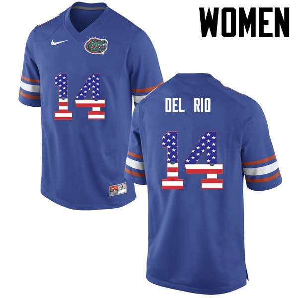 Women's NCAA Florida Gators Luke Del Rio #14 Stitched Authentic USA Flag Fashion Nike Blue College Football Jersey TCN4065IR